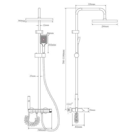 Душевая колонна Zerix PBI-009-J BLACK из алюминия с кнопочным переключателем и 4 режимами Харьков