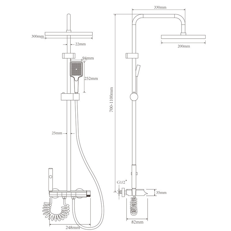 Душевая колонна Zerix PBI-009-J BLACK из алюминия с кнопочным переключателем и 4 режимами Харьков - изображение 3
