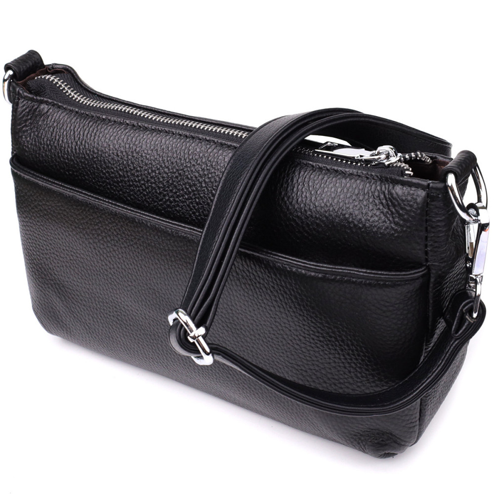 Стильна жіноча сумка з двома ремінцями із натуральної шкіри Vintage 22926 Чорний Київ - фото 2