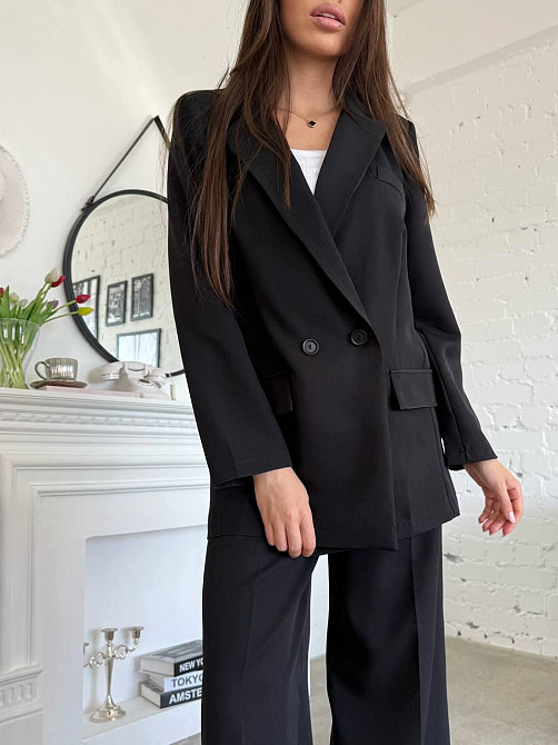 Женский классический брючный костюм двойка: пиджак и брюки креп-костюмка Черный, 42/44 Одесса - изображение 5