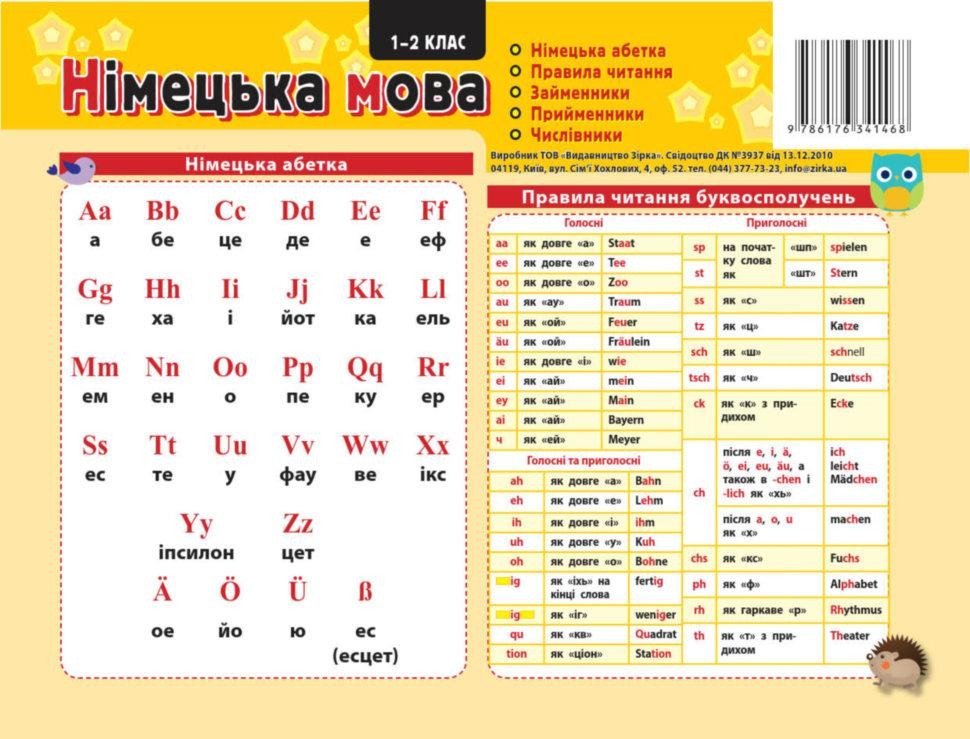 Картонка-підказка Німецька. Мова 1 кл. 20*15 см, шт Киев - изображение 1