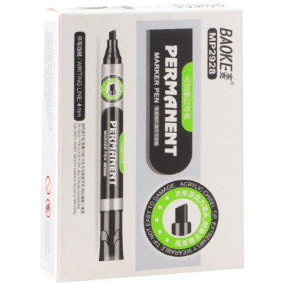 Маркер Baoke водостійкий 1-4 мм клин. накінечник чорний 12 шт (MARK-PER-BAO2928B-12) Вінниця - фото 1