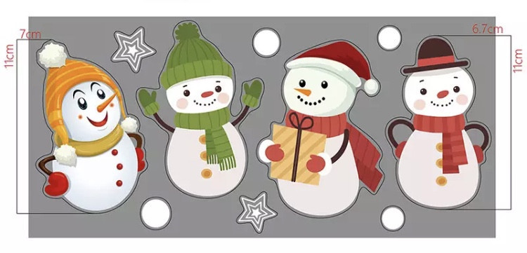 Новорічні наклейки "4 Сніговика" - розмір стікера 15*29,5см, силікон Київ - фото 1