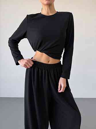 Женский повседневный прогулочный костюм двойка: кофта и брюки турецкая двунить Черный, 46/48 Одесса