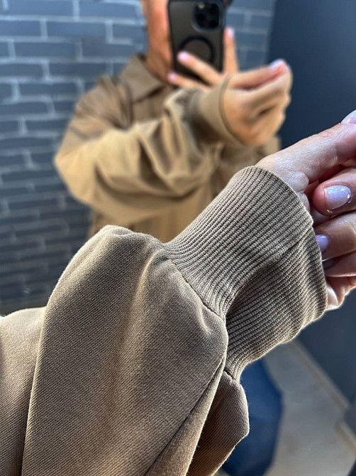 Свитшот женский MY CITY 8779 супер оверсайз свободный воротник молния one size, капучино, one size Киев - изображение 4