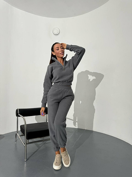 Женский теплый прогулочный костюм двойка: кофта и брюки двусторонний флис Графит, 46/48 Одесса - изображение 3