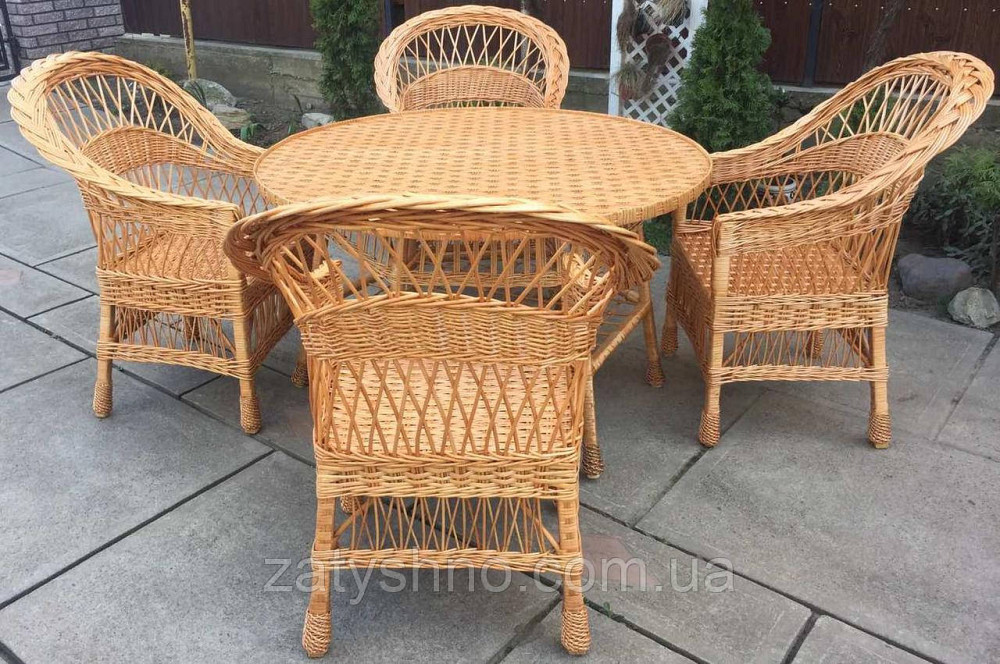Меблі з лози з великим столом комплект плетених меблів з 4 кріслами| меблі плетені натуральні Київ - фото 4