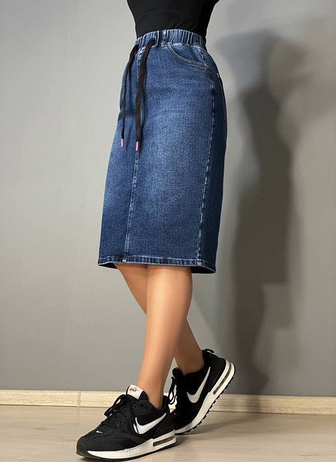Юбка женская джинсовая Vanver 8006 на резинке со шнурком миди синяя, синий, 30, 30, 78 см, 100 см Киев - изображение 4