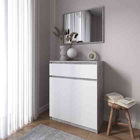 Комод тумба VAYS R-23 Бетон-Білий фасад, з шухлядою та відділенням з полицями, без ручок, ЛДСП, 80×40×98 см - для дому, спальні, передпокою Львів