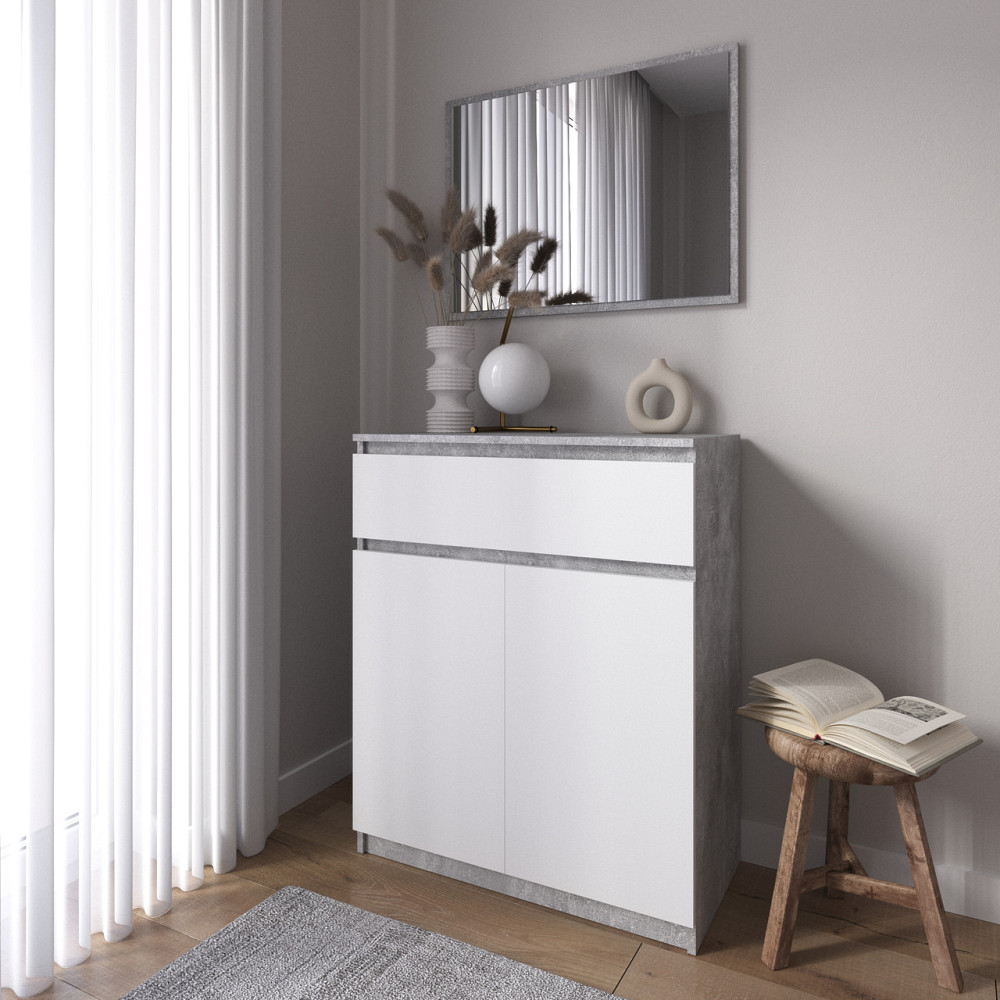 Комод тумба VAYS R-23 Бетон-Білий фасад, з шухлядою та відділенням з полицями, без ручок, ЛДСП, 80×40×98 см - для дому, спальні, передпокою Львів - фото 1