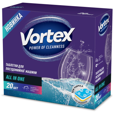 Таблетки для посудомоечных машин Vortex All in 1 20 шт. (4823071618587) Винница - изображение 1