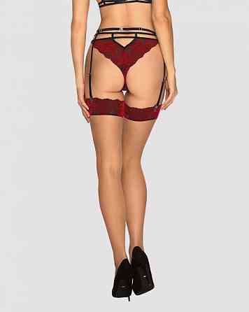 Панчохи під пояс із оксамитовою коронкою Obsessive Sugestina L/XL Natural/red Sex Aura Київ