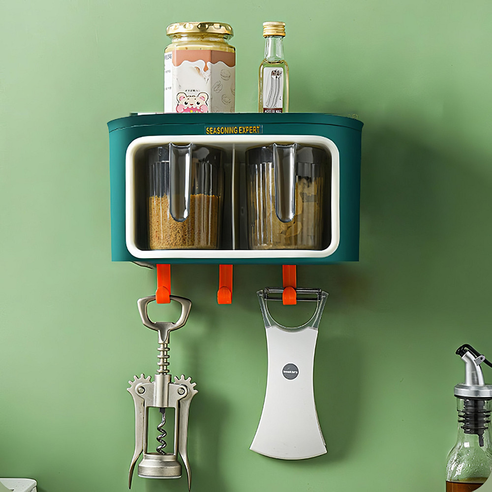 Настінний органайзер з двома чашами, банки для зберігання, модні банки для кухні, зелений колір Кам'янець-Подільський - фото 1