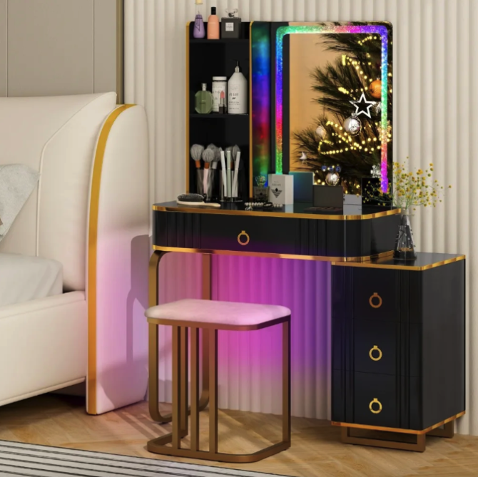 Туалетний столик з пуфом та LED дзеркалом для дому та спальні Vicci Київ - фото 5