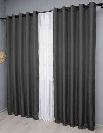 Комплект штор на люверсах VR-Textil Лен-блэкаут Лен Мешковина № 1220ш Серый 150х250см 2 шт (37-0193) Киев