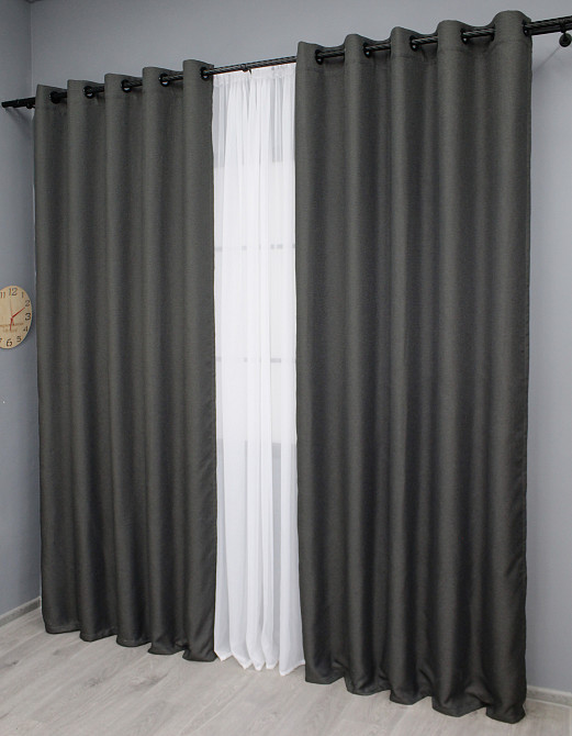 Комплект штор на люверсах VR-Textil Лен-блэкаут Лен Мешковина № 1220ш Серый 150х250см 2 шт (37-0193) Киев - изображение 4