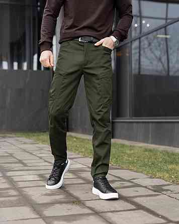 Мужские базовые котоновые брюки карго демисезонные хаки Pobedov Skystone Киев