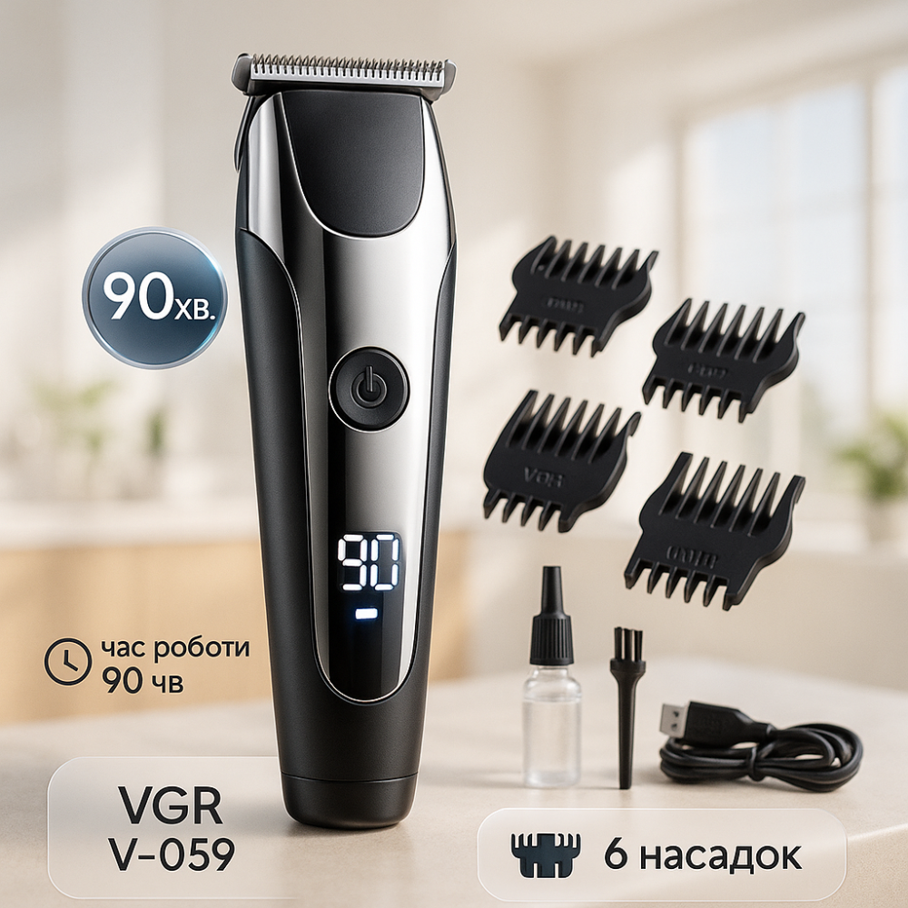 Професійна машинка для стрижки волосся на акумуляторі VGR V-059, Тример бездротовий SO-50 Львів - фото 20