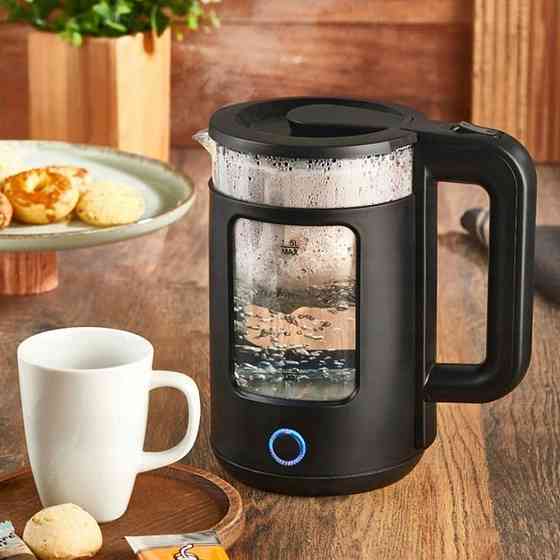 Електричний чайник 2л, 2200Вт + база, СВ 9212, Чорний / Електрочайник прозорий / Дисковий електрочайник Київ