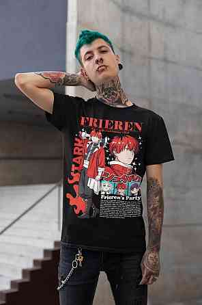 Футболка для хлопчика з аніме принтом Фріерен Бейонд Джоурнейс Енд оверсайз (зріст від 165 до 180) Чорний AnimeJ0334m Дніпро
