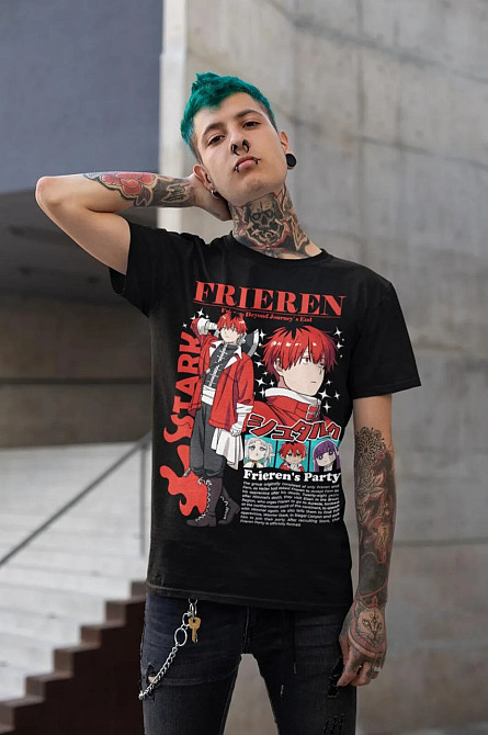 Футболка для хлопчика з аніме принтом Фріерен Бейонд Джоурнейс Енд оверсайз (зріст від 165 до 180) Чорний AnimeJ0334m Дніпро - фото 3