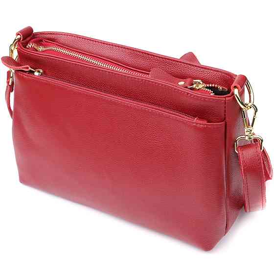 Елегантна сумка жіноча з твердим дном з натуральної шкіри Vintage 22982 Червоний Київ