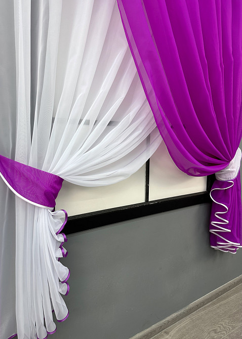 Кухонные шторки VR-Textil № 060к «Дуэт» с подвязками фуксия с белым 330х170 см (52-1206) Киев - изображение 3