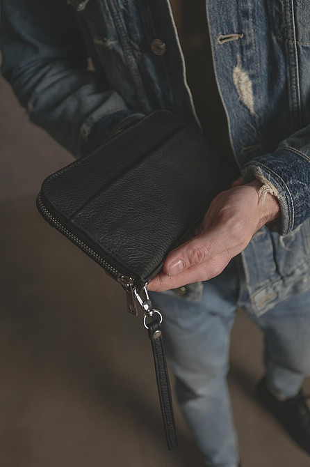 Кожаный клатч-кошелек из натуральной зернистой кожи SKILL Flash (Черный) Сумы - изображение 3