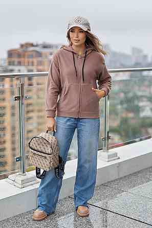 Тепла кофта худі оверсайз жіноча "Glen" | Норма та батал Капучино, 50-52 Київ