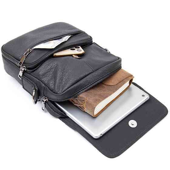 Вертикальна чоловіча сумка в м'якій шкірі Чорна (Vintage) Київ