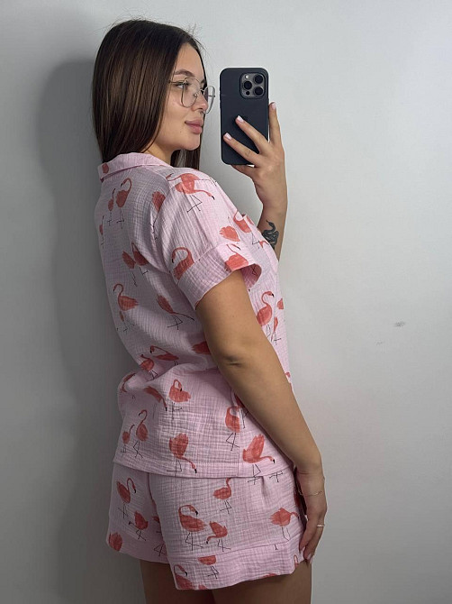 Мусліновий комплект жіночий шорти і сорочка Фламінго S Харків - фото 2