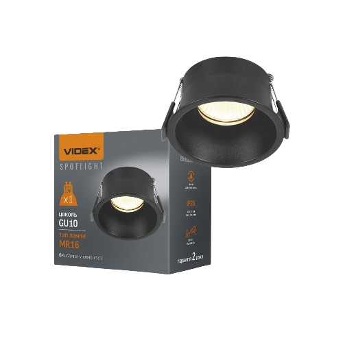 LED Світильник врізний під лампу GU10 круглий чорний VL-SPF09R-B Videx Житомир