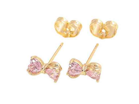 Сережки пусети Позолота 14K Рожеві кришталеві банти (311582) ТМ XUPING Київ