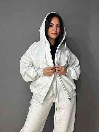 Костюм жіночий A-N 27066 спортивний оверсайз худі на блискавці та джогери сірий, сірий, S Київ