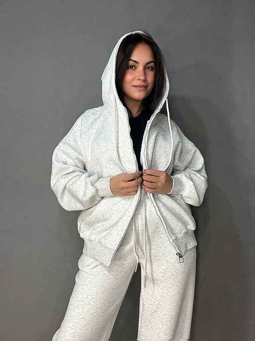 Костюм жіночий A-N 27066 спортивний оверсайз худі на блискавці та джогери сірий, сірий, S Київ - фото 2