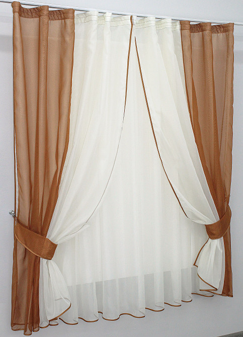 Кухонный комплект VR-Textil № 038к шторки и тюль коричневый с бежевым 280х170 см (50-811) Киев - изображение 2