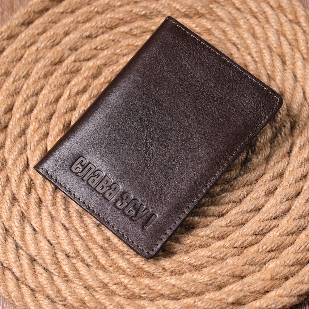 Кожаная обложка на военный билет Слава ЗСУ GRANDE PELLE 16747 Коричневая Киев - изображение 3