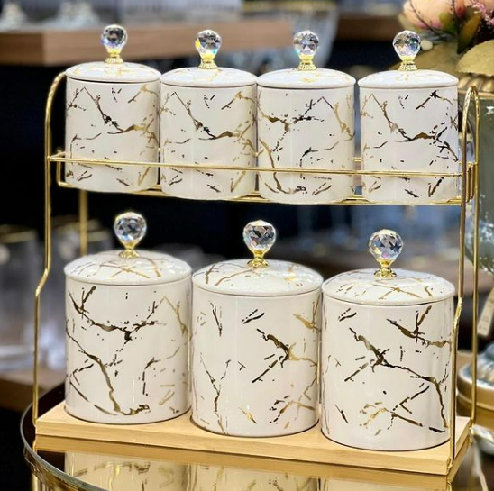 Yiwu Набір для сипучих продуктів на металевій підставці 7 предметів по 300 мл і 700 мл HP-1215 Коломия