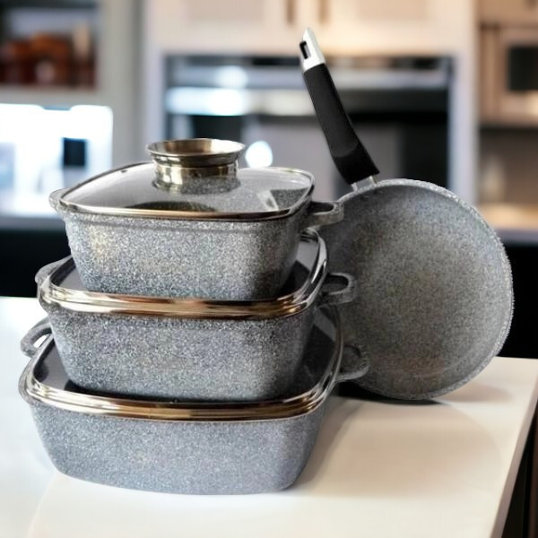 Набор квадратных казанов со крышкой размеров + 24см сковорода UNIQUE UN-5531 4 пр Одесса - изображение 2