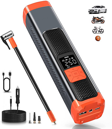 Цифровой автомобильный компрессор F101 (6000 mAh, 10 Bar) Дніпро - фото 1