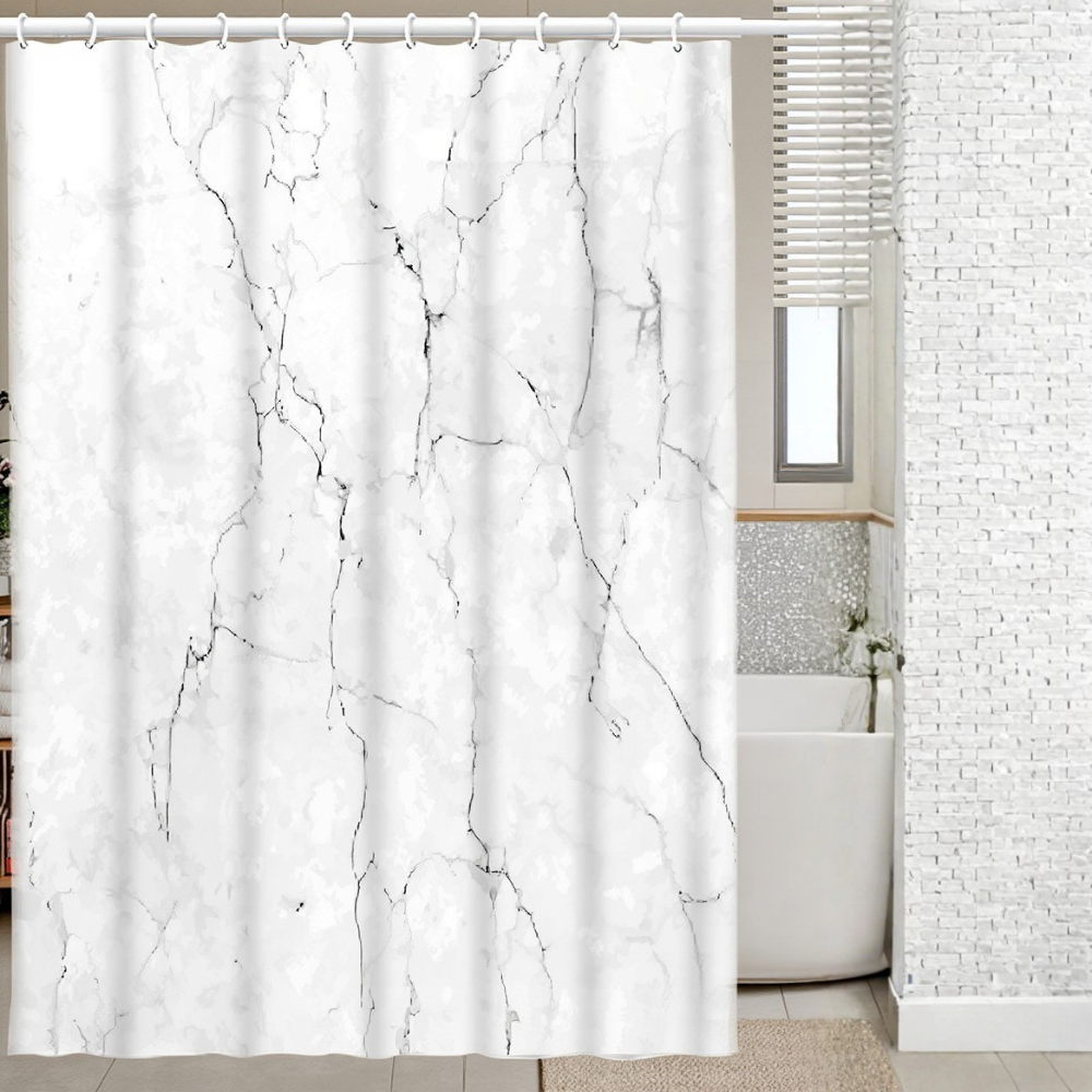 Шторка для ванной и душа с кольцами 180x180 см водостойкая, шторка для ванной комнаты с крючками,цвет белый гранит Каменец-Подольский - изображение 2