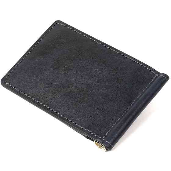 Чоловічий шкіряний затиск для грошей GRANDE PELLE 11476 Темно-синій Київ
