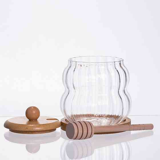 Yiwu Медовниця скляна з кришкою і ложкою 320 (мл) 64486-10 Коломия