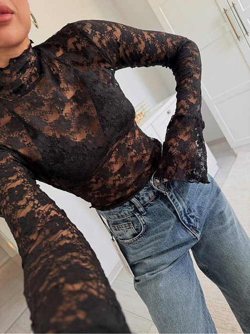 Жіночий стильний привабливий мереживний лонгслів стрейч гіпюр Одеса - фото 2