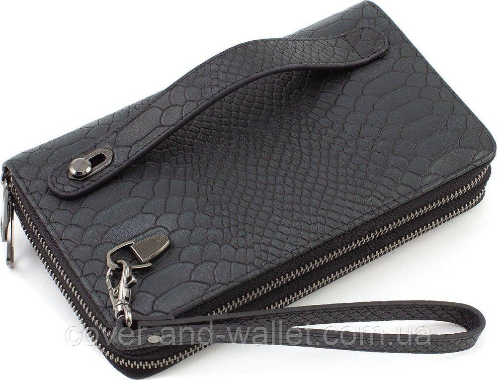 Мужская кожаная барсетка клатч на две молнии Marco Coverna 5902C Черный Киев - изображение 5