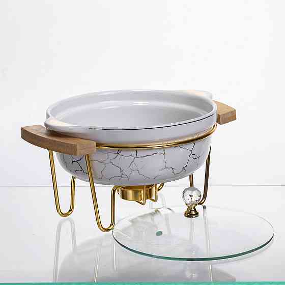 Марміт порцеляновий настільний круглий 800 (мл) з підігрівом Білий мармур LC-710 Коломия