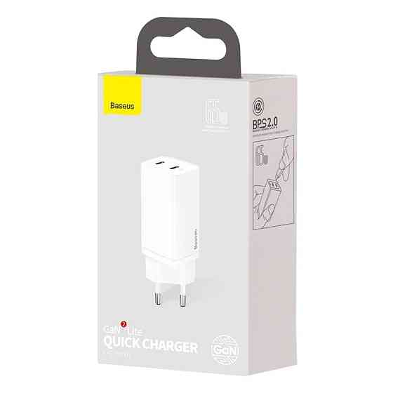 Мережевий зарядний пристрій Baseus GaN Lite Quick Charger C+C 65W EU White Київ