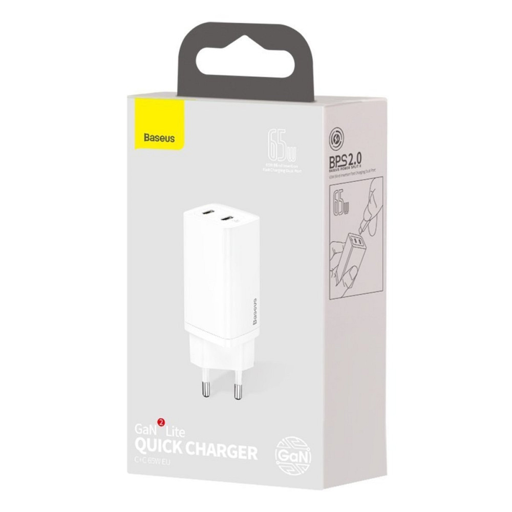 Мережевий зарядний пристрій Baseus GaN Lite Quick Charger C+C 65W EU White Київ - фото 5