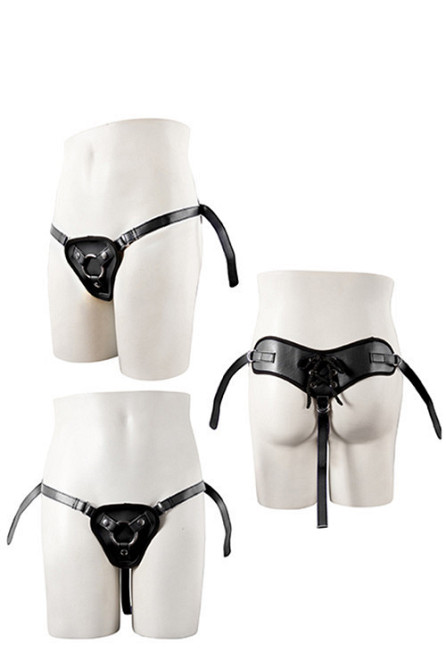 Трусики для страпону з 2 кільцями STRAPON BLACK PU HARNESS WITH TWO RINGS Sex Aura Київ - фото 1