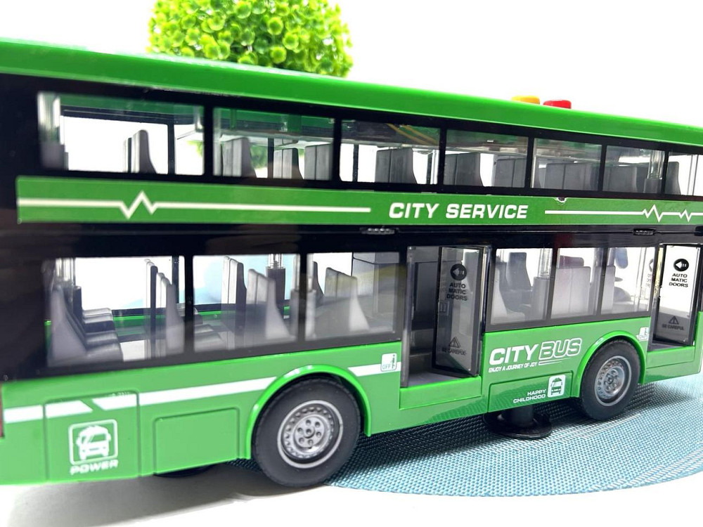 Автобус інерційний двоповерховий світло звук двері відкриваються гумові колеса Зелений (RJ5504) Чернигов - изображение 4